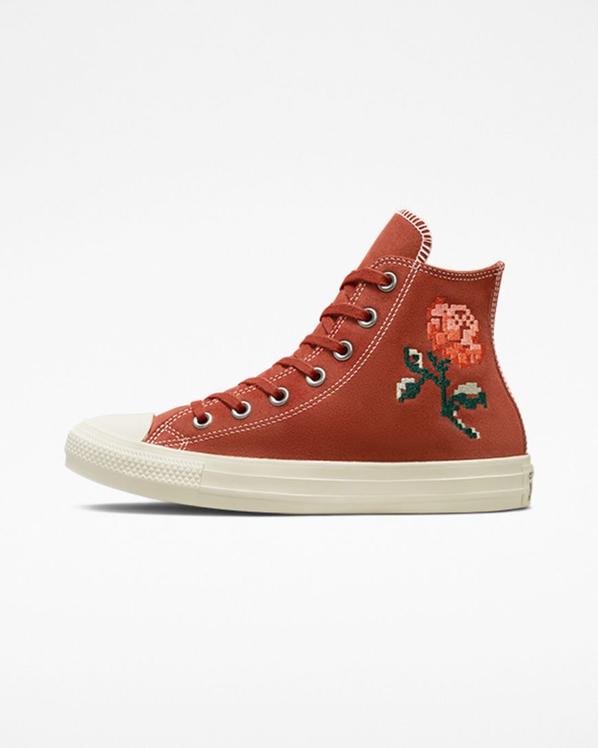 Women's Converse Chuck Taylor All Star Embroidered Roses High Top Shoes Orange | AU 6C1E9X